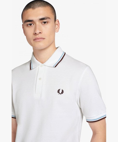 M12 TWIN TIPPED FRED PERRY POLO SHIRT - White/Ice/Maroon 120